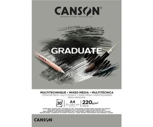 Graduate Mixed Media 200gsm A4 Paper, Double Sided: Grained And Smooth, Pad Glued Short Side, 30 Grey Sheets, Ideal for Student Artists