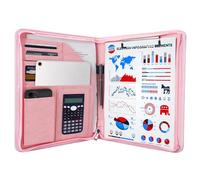 GraduatePro A4 Clipboard Folder Leather Zipped Portfolio Conference Presenter Document with Tablet Business Waterproof Organizer Sleeves Pink