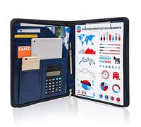 GraduatePro A4 Clipboard Folder Leather Zipped Portfolio Conference Presenter Document with Tablet Business Waterproof Organizer Sleeves Blue