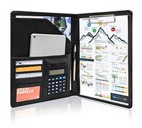 GraduatePro A4 Clipboard Folder with Storage Leather Waterproof Portfolio Conference Presenter Document Business Organizer Sleeves Black