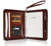 GraduatePro A5 Clipboard Folder with 120 Note Paper and 6-Ring Binder, Waterproof Business Organizer Without Calculator-(Brown)