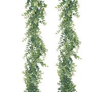 GraduatePro Faux Foliage Eucalyptus 2 Pack Green Garland Artificial Leaves Vine Fake Plants Hanging 12ft Garlands for Wedding Party Wall Room Home Decor