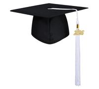 GraduatePro Graduation Cap Hat for Adults 2026 Mortor Board Academic High School University with White Tassel Black