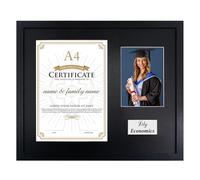 GraduatePro Graduation Frame Degree Certificate Frame for 1 A4 Certificate and 5X7 Photograph Graduation Photo with Black Mount