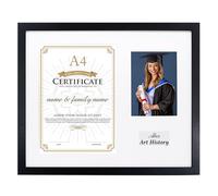 GraduatePro Graduation Frame Degree Certificate Frame for 1 A4 Certificate and 5X7 Photograph Graduation Photo with White Mount