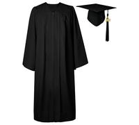 GraduatePro Graduation Gown and Cap for Adults 2026 Hat Matte Bachelor University Party Robe Set High School Women Men Black 39=3XS