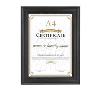 GraduatePro Solid Wood A4 Certificate Frame Black Finish Diploma Degree Frame with Intricate Black Rope Detail