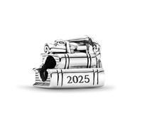 Graduation 2025 Charm with Books Diploma and Cap 925 Silver Charm Compatible with Pandora Charms, Trollbeads, Chamilia, Biagi and Many Other UK Charm Bracelets.