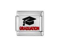 Graduation 9mm Stainless Steel Italian Charm Compatible With Nomination Bracelet Congratulation Trencher Cap for Women Men Unisex DIY Link Charm Accessories Jewelry