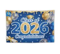 Graduation Backdrop Banner Congrats Grad Backdrop Class of 2026 Backdrop Banner Large Sign Wall Decorations Blue and Gold Photography Background Party Supplies for Graduation Party Decorations 60"×90"
