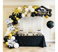 Graduation Balloon Arch Garland Kit 2026, Black Gold Confetti White Graduation Decorations with Foil Grad Cap Diploma Star Balloons for Congrats Class of 2026 Graduates Celebrations Party Decorations