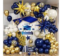 Graduation Balloon Garland Arch Kit, Navy Blue and Gold Balloons Explosion Star Foil Balloons Royal Blue Metallic Gold White Latex Balloon for Class of 2026 Congrats Grad Prom Birthday Party Decor
