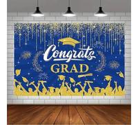 Graduation banner for the class of featuring golden glitter fireworks and oak wreath patterns