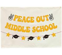 Graduation Banner Party Decor-Hanging Canvas Banner Pennant Poster Wall Sign-Garland for Congratulation Graduation Party Supplies Classroom Front Door Home Decorations-Peace Out Middle School
