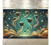Graduation banner with blue starry sky and bachelor's cap pattern