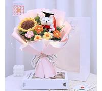 Graduation Bear Bouquet - Creative Graduation Flowers, Large Elegant Plush Bouquet, Graduates Knitting Bouquets, Handmade Graduations Crochet Flowers, Graduate Gift (Pink)