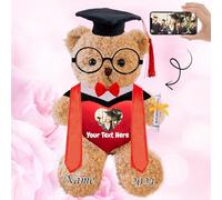 Graduation Bear Class of 2025 Personalised Graduation Gift with Graduation Stole and Glasses, Teddy Bear with Heart & Bow as 2025 High School Kindergarten Graduation Gifts (10 IN-Text+Photo)