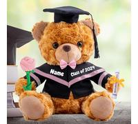 Graduation Bear Class of 2025 Personalised Graduation Gifts with Custom Text, Name or Date, Brown Teddy Bear with Rose & Bow for Her 2025 High School College Kindergarten Graduation Gifts (10IN-Text)