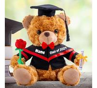 Graduation Bear Class of 2025 Personalised Graduation Gifts with Custom Text, Name or Date, Brown Teddy Bear with Rose & Bow for Her 2025 High School College Kindergarten Graduation Gifts (10IN-Text)