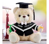 Graduation Bear Class of 2025 Personalised Graduation Gifts with Custom Text or Name, White Teddy Bear with Rose & Bow for Her 2025 High School College Kindergarten Graduation Gifts (8-IN-Text)