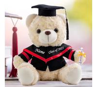 Graduation Bear Class of 2025 Personalised Graduation Gifts with Text, Name or Date, White Teddy Bear Stuffed Animal for Her 2025 High School College Kindergarten Graduation Gifts (8-IN-Text)