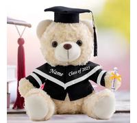 Graduation Bear Class of 2025 Personalised Graduation Gifts with Text, Name or Date, White Teddy Bear Stuffed Animal for Her 2025 High School College Kindergarten Graduation Gifts (8-IN-Text)