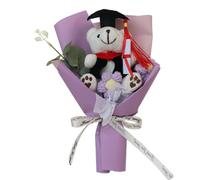Graduation Bear Roses Flower Bouquet, Handmade Creative Crochet Flowers, Woven Plush Bouquet Long-Lasting Flower Arrangement for Graduates