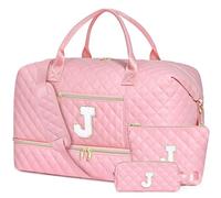 Graduation Birthday Gift for Her Women, Personalized Initial Travel Duffle Bag Quilted Weekender Carry On Overnight with Cosmetic Toiletry Bag, Gym Dance Bag with Shoe Compartment for Girls Teen Kids