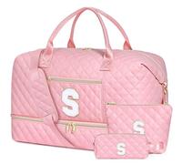 Graduation Birthday Gift for Her Women, Personalized Initial Travel Duffle Bag Quilted Weekender Carry On Overnight with Cosmetic Toiletry Bag, Gym Dance Bag with Shoe Compartment for Girls Teen Kids