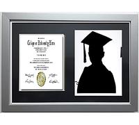 Graduation Black Mount Double Photo Frame for 1 A4 Certificate and 8X10'' Photograph (Silver)