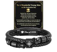 Graduation Bracelet for Men Class of 2026, Graduation Compass Bracelet, Stainless Steel Compass Braided Leather Bracelets, 2026 Graduation Gifts for Son Boyfriend Brother Grandson (#2)