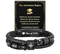 Graduation Bracelet for Men Class of 2026, Graduation Compass Bracelet, Stainless Steel Compass Braided Leather Bracelets, 2026 Graduation Gifts for Son Boyfriend Brother Grandson (#1)