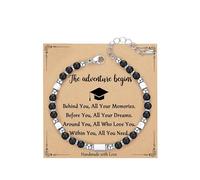 Graduation Bracelets, Graduation Gifts for Her with Card Cap Box Class of 2025 Inspirational End of Year Presents for Students Primary High School Graduates (Black Frosted Stone)