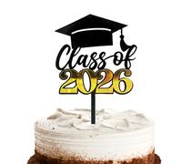 Graduation Cake Decorations 2026, Class of 2026 Cake Topper Black Gold Acrylic Bachelors Hat Pattern Graduation Prom Party Food Fruit Cocktail Pick Decoration Supplies