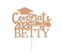 Graduation Cake Toppers Personalised Cake Decors Congrats Graduation Gifts for Her Him Double Sided Glitter with Any Name & Date for Kindergarten Primary Middle High School University (Rose Gold)