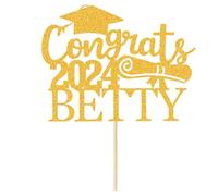 Graduation Cake Toppers Personalised Cake Decors Congrats Graduation Gifts for Her Him Double Sided Glitter with Any Name & Date for Kindergarten Primary Middle High School University (Gold）