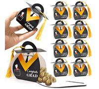 Graduation Candy Boxes,10Pcs Graduate Doctoral Cap Shaped Shaped Gift Box Black Celebration Treat Candy Chocolate Sweet Party Favour Boxes With Yellow Tassel For Graduation Ceremony Party Decorations