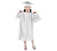 Graduation Cap and Gown Set for Kids 2025 2 Piece Set Unisex Boys Girls Preschool Kindergarten Matching Hat Tassel Graduation Primary School Dress up Props (White, 6-7 Years)