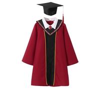 Graduation Cap and Gown Set for Kids, Unisex Boys Girls Primary School, Middle School and Kindergarten Graduation Gown Tassel Set for Photograph or Celebrations (Red, 12-13 Years)