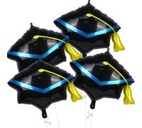 Graduation Cap Balloons, Congrats Balloon for Graduation Decorations 4 Pcs Black Gold 2026 Grad Hat Foil Mylar Balloon for High School College Class of 2026 Congratulations Graduate Party Decoration