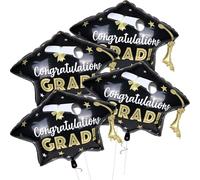 Graduation Cap Balloons, Graduation Decorations 2026, 4 Pcs Black Gold 2026 Congrats Grad Hat Balloon Foil Mylar Balloon for High School College Class of 2026 Congratulations Graduate Party Decoration