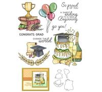 Graduation Cap Cake Champagne Stamps and Cutting Dies for Card Making DIY Transparent Silicone Clear Stamp and Metal Die Cuts Sets for Scrapbooking Paper Greeting Cards Decor Seals Craft Supplies