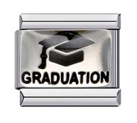 Graduation Cap Exam Pass Diploma University School Silver Italian 9mm Link Stainless Steel Bracelet Charm Compatible With Nomination 9mm Bracelet