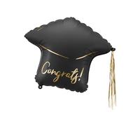 Congrats! Foil Balloon - Black Cap with Gold Fringe - 53 × 44 cm - Helium or Air Fill - Graduation Party