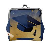 Graduation Cap Scroll Coin Purse-Leather Kiss Lock Wallet Small Clutch