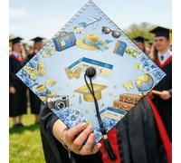 Graduation Cap Topper, Travel Summer Butterfly Suitcase Summer Blue 2026 College Grad Decorations Stuff for Party Senior Portrait Session Celebration 9.5x9.5 Inch