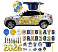 Graduation Car Decorations Kit for Class 2026 Congrats Grad Car Decors Include Inflatable Graduation Cap Magnets Decor Tassels Balloons for Cars Roof High School Collage Party Favor Grad Parade(Blue)