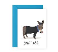 Graduation Card - Funny “Smart Ass” Donkey Well Done Card - Congratulations Passing Exams Card - University College School - Son Daughter Sister Brother Friend Student Him Her - Comes with Stickers