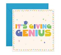 Graduation Card - 'It’s Giving Genius' - Rainbow Letters & Graduation Cap for Graduate, Friend, Grandson, Granddaughter, Son, Daughter, Niece, Nephew, Him, Her - Includes Fun Stickers