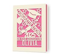 Graduation Cards Personalised Graduation Gifts for Her Him Custom Congratulations Card Paper Cut Congrats Grad Card for High School College Her Him Son Daughter Classmate (Fuchsia)
